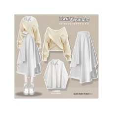 여자 봄 가을 면접복장 여성 투피스 프레피 스타일 스위트 윈드 슈트 소녀 패션 크로스 스웨터 셔츠 스커트 3 피스 세트 의류