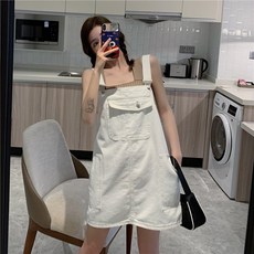 끈 스트랩 데님 멜빵 미디 원피스Z12