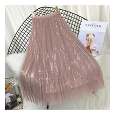 샤 스커트 캉캉 롱 망사 쉬폰 여성 플레어