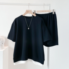 샵159 도레미 레이어드 반팔 반바지 트레이닝세트