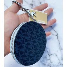 Michael Kors Jet Set Travel Round Coin Pouch Wallet Key Ring MK Signature, Admiral Light Sky Blue