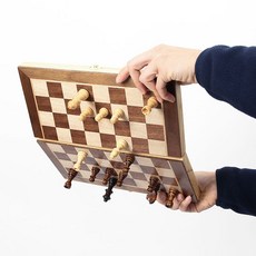 인터바겐 고급 원목 대형 접이식 자석 체스 체커 체스판 체스게임 보드게임 세트, 접이식 원목 자석 체스판-중형