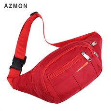 AZMON 캐주얼 원컬러 멀티포켓 미니힙색 다용도 스포츠 웨이스트백 2.5L, 35cm x 14cm x 9cm, 레드