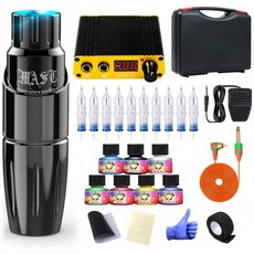 드래곤호크 로터리 타투 펜 머신 키트 마스트 투어 타투 영구 메이크업 건 10Pcs 카트리지 니들스 파워 서플라이 인크 366H:, 1, 단일옵션