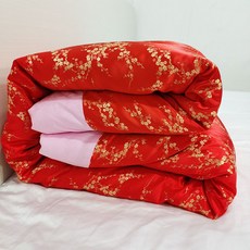 원앙 이불 커버 지퍼형 200x230 비단 원앙금침 복고 행운 전통 옛날 황금복, 200x230cm, 이불커버(솜x), B. 레드매화+핑크코튼