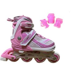 [인라인세트] 사이즈 조절형 아동용 발광바퀴 인라인 스케이트+보호대, 스마트 핑크