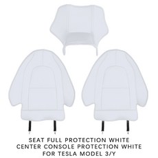 테슬라 호환 Model 3 Y 가죽 시트 등받이 킥 프로텍터 매트 센터 콘솔 보호 패드 뒷좌석, [04] White 3Pcs For 3 Y
