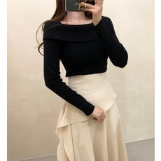한결예쁨 가을 원라인카라 오프숄더 슬리밍 긴팔스웨터