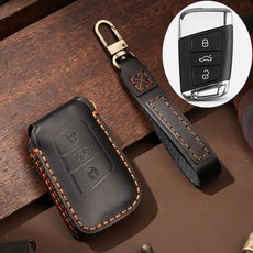 KEYYOU 가죽 케이스 자동차 키 커버 폭스바겐 VW 파사트 B8 신형 마고탄 B5 스코다 슈퍼 A7 변형 골프 스마트 원격 쉘, 01 Black, 1개