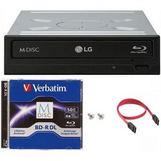 LG WH14NS40 16X 블루레이 BDXL DVD CD 내부 버너 드라이브 번들 무료 25GB M-DISC BD + SATA 케이블 장착 나사 포함, + 버바팀 MDISC 블루레이 50GB BD-R DL