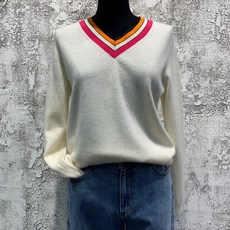 시슬리 브이넥 배색 포인트 니트 SAKP08911