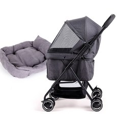 브라운포 강아지 휴대용 유모차 + 멀티쿠션, 모던 그레이