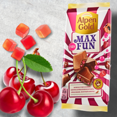 Alpen Gold Max Fun шоколад с вишневым желе и шипучими конфетами 150 г