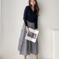 노리터 여성 롱스커트 고무밴드 스커트 체크치마 숙녀복 30대여성복