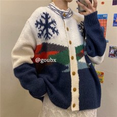 퐁순싸롱 크리스마스패턴 울니트 빈티지 스웨터 가디건 YJ
