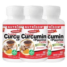 캐나다 뉴트리돔 커큐민 피퍼린 강황 블랙후추 Curcumin Piperine 60식물성캡슐, 60정, 3개