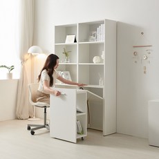 비앙스 듀얼 폴딩 H형 책상 책장 세트 1140, 화이트