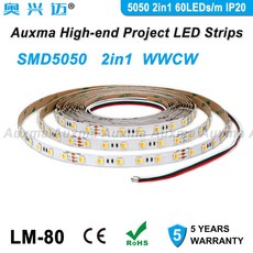 5050 WWCW 2IN1 60 LEDS M LED 스트립 IP20 DC24V 14 4 중량 용적 300 LEDS 릴 CCT 5 METER, Non 2in1 2700K 6500K DC24V White PCB 14 4W per meter CRI90 5m per reel^0
