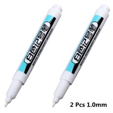 마카 금속 롱 헤드 마커 펜 유성 방수 플라스틱 대용량 흰색 문구 0.7mm 1.0mm 2.5mm 1 개 2 3 세트, [05] 1.0mm-White-2 pcs