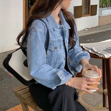 숏 크롭 청자켓 데님 여자 카라 후드 간절기 자켓