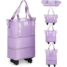 보우워 롤링 더플 백 바퀴 달린 확장형 접이식 캐리어 기내 반입 대형 주말 가방그레이, Purple, Purple