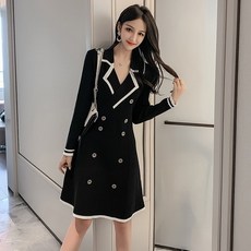 브이넥드레스 가을 산들바람 셋업 슬림핏 여신 무드 더블 단추 니트 자