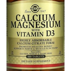  Solgar 칼슘 마그네슘 비타민D3 함유 300정 여성 남성 영양소, 1개 