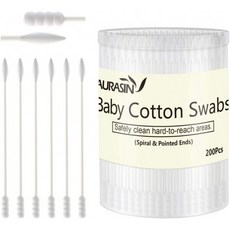 베이비 코튼 스왑 페이퍼 스틱스 코튼 버드용 베이비 이어 코 클린-200Pcs(스피럴 앤 포인트) : 뷰티, 1