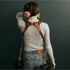투바디 카메라 가죽 넥스트랩 웨딩촬영 사진작가 DSLR 미러리스 더블 스트랩, 브라운+ 원형 링, 1개