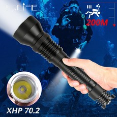 전문 XHP70.2 LED 다이빙 손전등 휴대용 스쿠버 수중 토치 200m XHP70 IPX8 방수 다이브 램프 사용 2x26650|LED 손전등|, 1개, Package B, 단일