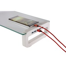 제이굿즈 모니터받침대 R30 USB3.0 강화유리듀얼 컴퓨터 선반, 화이트