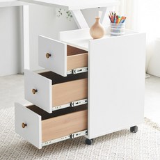 플랜데코 클래식2 이동식 3단 책상서랍장, 올화이트