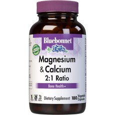블루보넷 마그네슘 플러스 칼슘 2대1 비율 베지터블 캡슐 무설탕 글루텐 프리, 180정,
