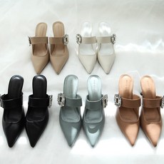 뾰족코 스퀘어 보석 벨트 뮬블로퍼힐 큐빅뮬8cm