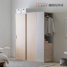 레이디가구 이안 빅 슬라이딩 옷장 1600 선반형 ＋ 3단서랍사이드장, 내추럴도어