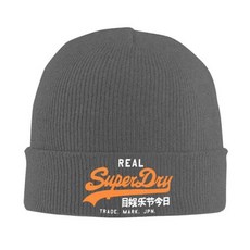 방한 모자 슈퍼 드라이 니트 커프 비니 레터 프린트 겨울 따뜻한 스컬리 캡, Adjustable, Dark Grey