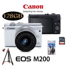 캐논 EOS M200+15-45MM IS STM KIT+LCD보호필름+크리닝킷+SD16GB 풀패키지 미러리스카메라, 블랙128G삼각대추가패키지