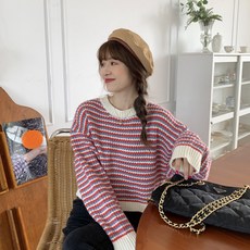 마쿠쿠 스트라이프 하찌 크롭 여성 니트 티