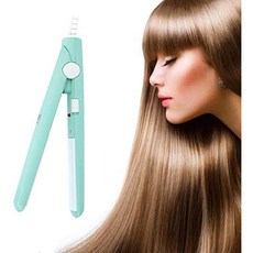 Mini Hair Straightener 2 in 1 Portable Ceramic Tourmaline Flat Iron Heating Curler for Curling Straighten Bang Wavy Hair Short Hair Sky Blue, 본문참고, Color = Matcha Green