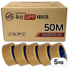 황색 박스테이프 50M 중포장 opp 투명테이프 고중량 우신 테이프, 5개