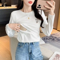 가을 겨울 도톰한 마모 수유 티셔츠 출산 후 부드럽고 편안한 보온 수유 레깅스 상의