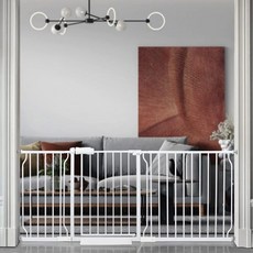BELLABB Extra Wide Baby Gate Tension 실내 안전 게이트 블랙 메탈 대형 애완동물 압력 장착형 집, 71.6 Inch-76.3 Inch/182cm-194c, White