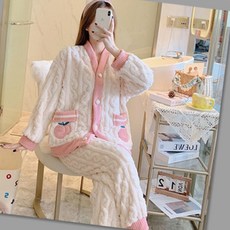 여중생 여고생 핑크 극세사 꽈배기 수면잠옷 세트 홈웨어 파티 파자마 리본
