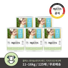 몰텍스 밴드형 5단계 25매X5팩 통잠 기저귀 / 독일 친환경 어글리 기저귀, 125매