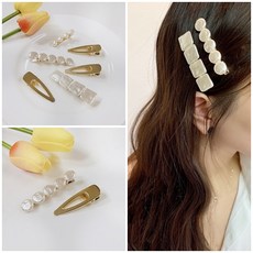 은가비 아크릴 진주 헤어핀 머리핀 집게핀 화이트 비즈 큐빅 연예인스타일