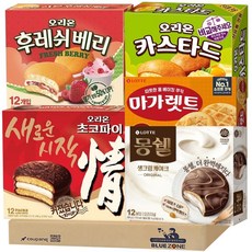 블루존 사무실 탕비실 과자 5종 세트 A (쵸코파이468g+몽쉘생크림408g+마가렛트352g+카스타드276g+후레쉬베리336g), 1개