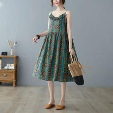 정말이쁜 여성용 꽃 서스펜더 드레스 여름 레트로 에스닉 스타일 코튼 린넨 슬리밍 서양식 이너웨어 스커트