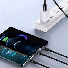 3in1 c타입 8핀 5핀 멀티 충전 케이블 업소용 pc방, 1m 블랙 (6A 초고속 충전)