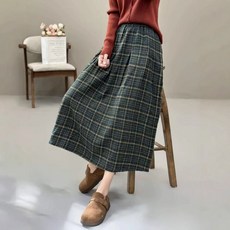우먼 롱 스커트 앤티크 추동 선염 체크 패션 두꺼운 미디움 A라인 MGN4