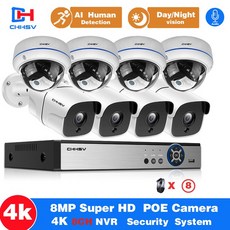 영어 설명서 AI 스마트 8MP 시스템 16CH 4K POE CCTV 보안 NVR 키트 운동 검측 오디오 레코드 옥외 IP 카메라 모니터링 시스템, 없다, 금 플러그, 8ch nvr 8pcs 카메라, 1개 - nvr8ch